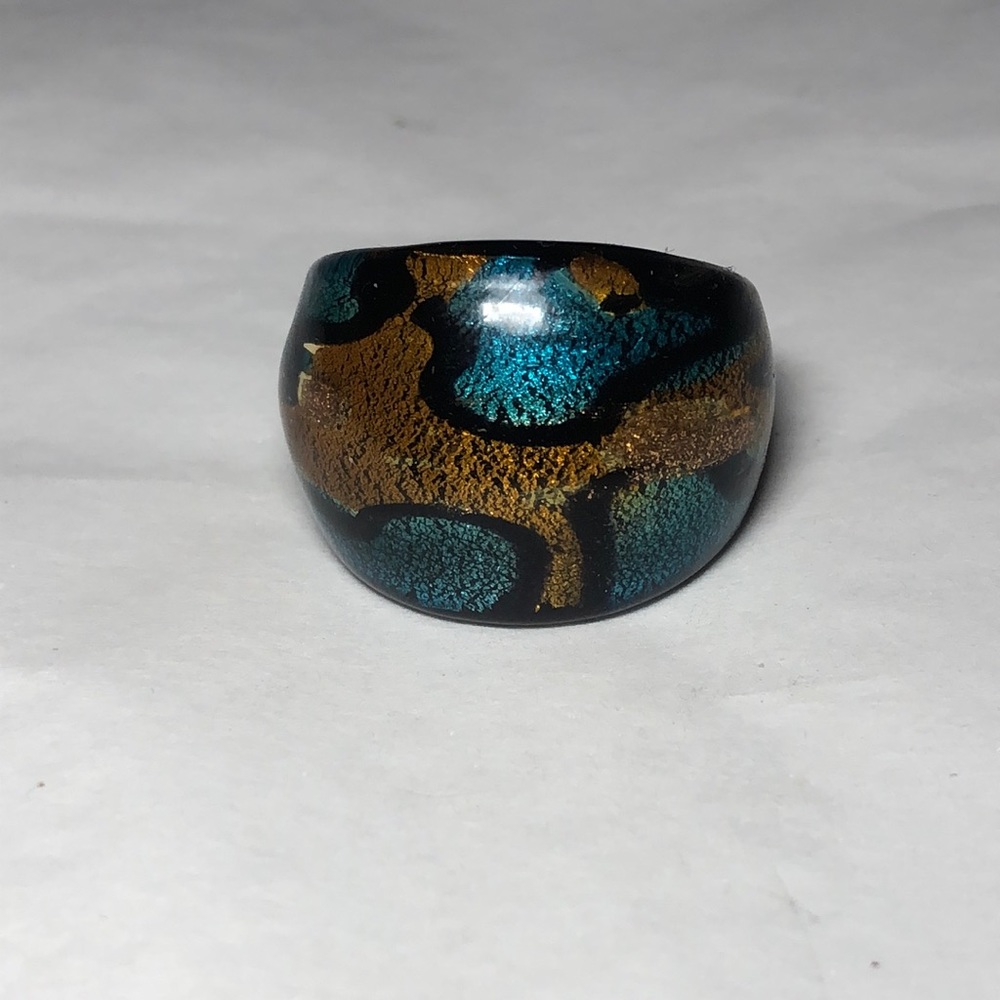 Murano Dichroic Glass Leopard Print Ring